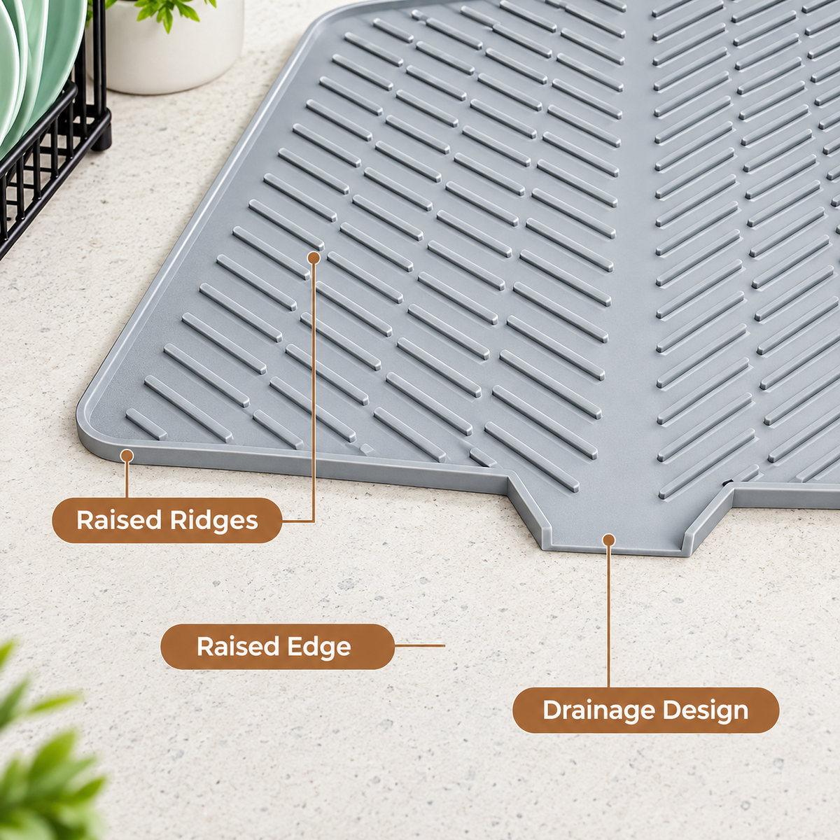 SMARTHOME™ Silicone Dish Drying Mat with Built-in Drain Lip