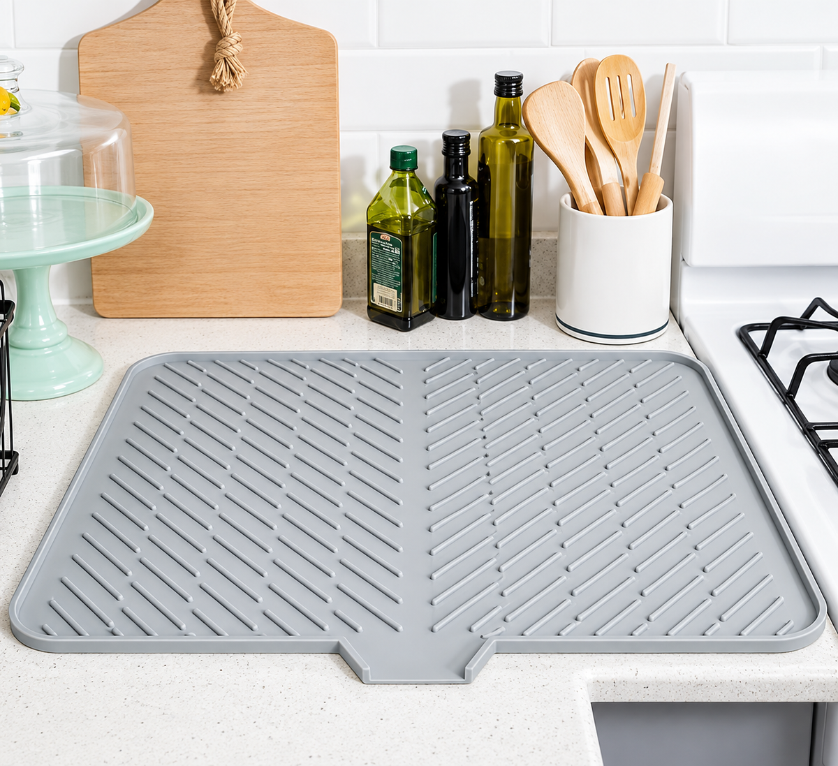 SMARTHOME™ Silicone Dish Drying Mat with Built-in Drain Lip