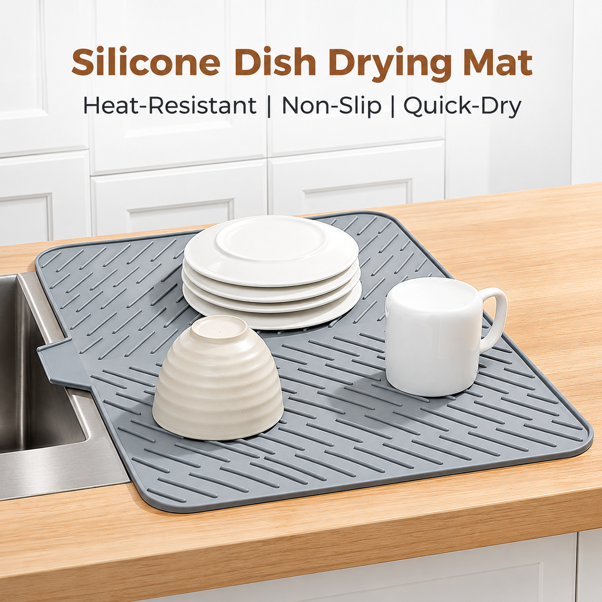 SMARTHOME™ Silicone Dish Drying Mat with Built-in Drain Lip